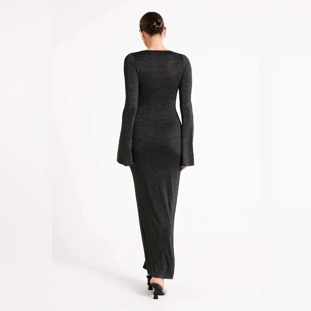 Meshki black metallic Kamila long-sleeve keyhole maxi dress - size XL - Picture 4 of 8